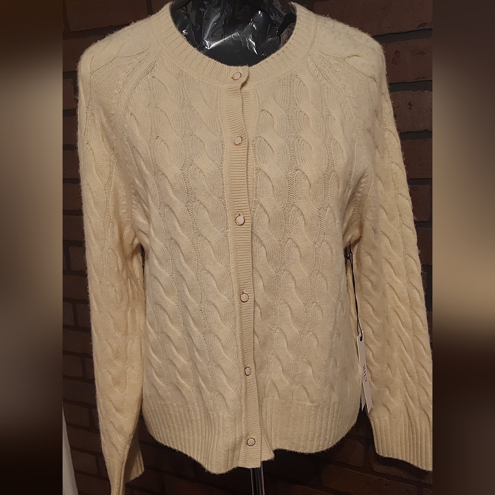 WILT Ivory Textured Cable Knit Button Front Cardigan NWT Size L